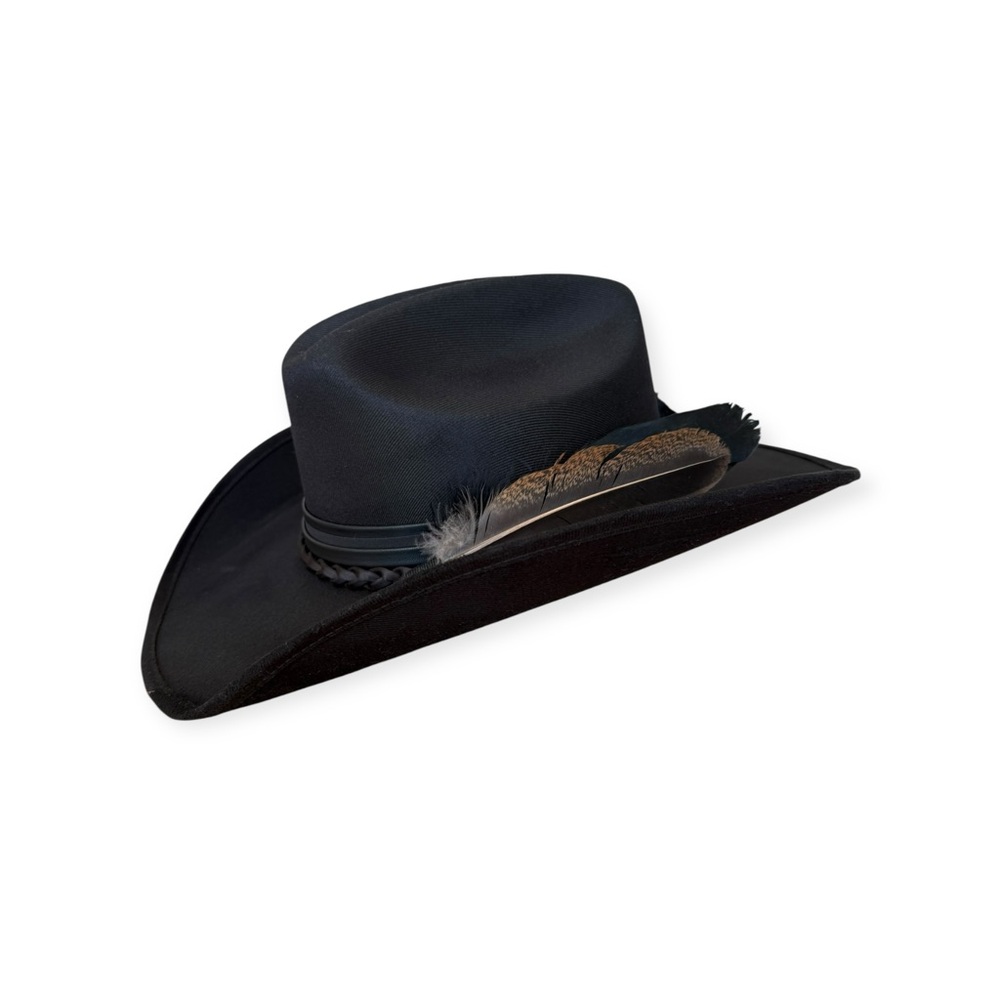 Black Wide Brim Hat with Feather Accent